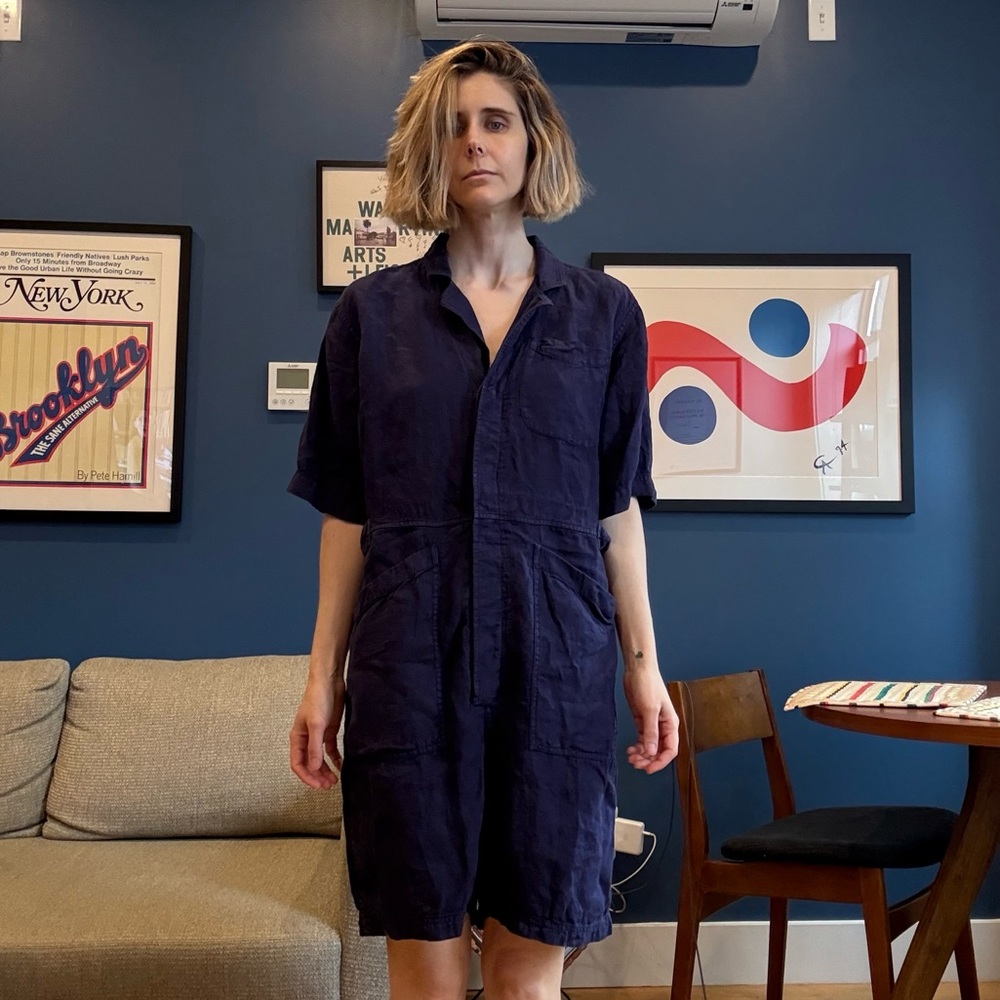 Alex Mill Navy Blue Linen Jumpsuit